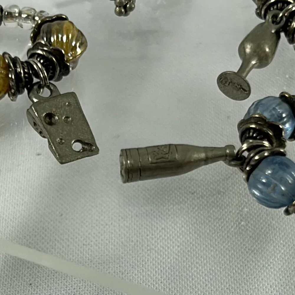 Lot 5 Multicolored Beaded Wine Charms Silver Tone Cheese Wedge Grapes Bottle
